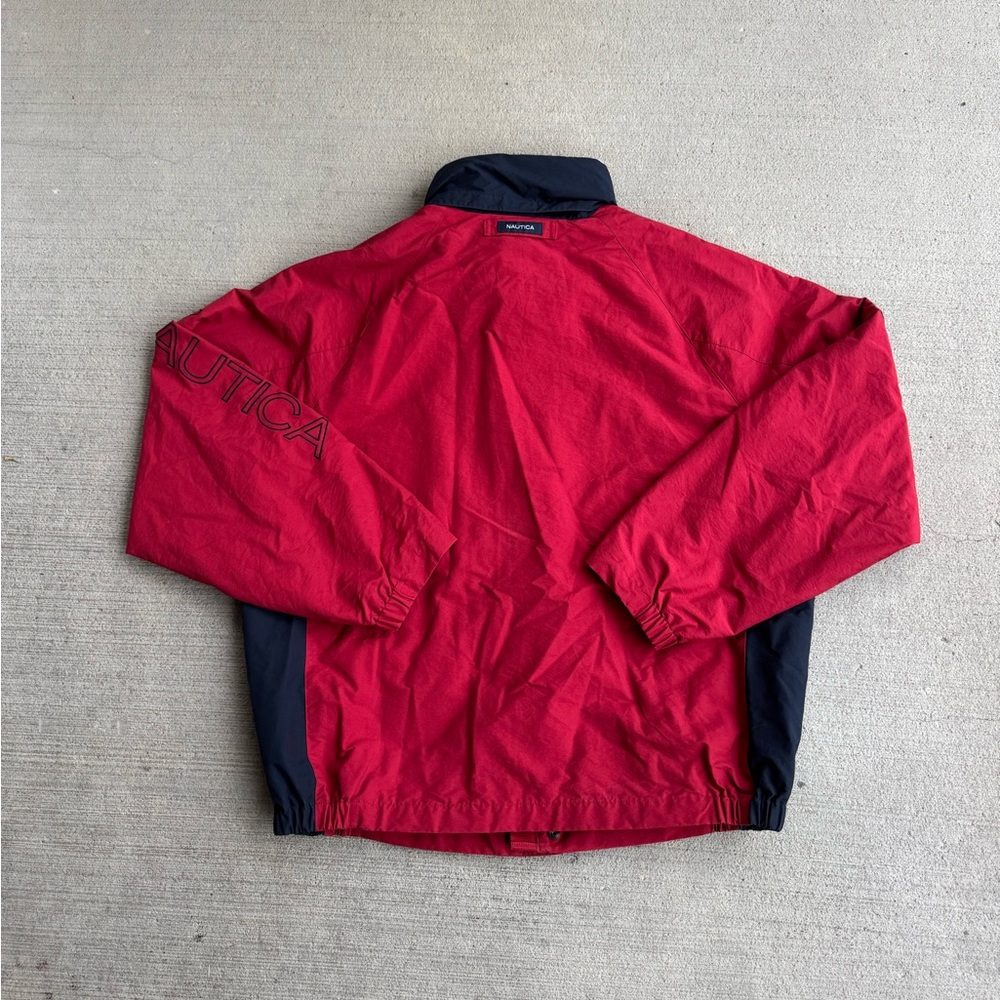 Vintage Nautica Sailing Jacket Mens XL Red Blue Colorblock Hideaway Hood Flaw - Picture 11 of 14